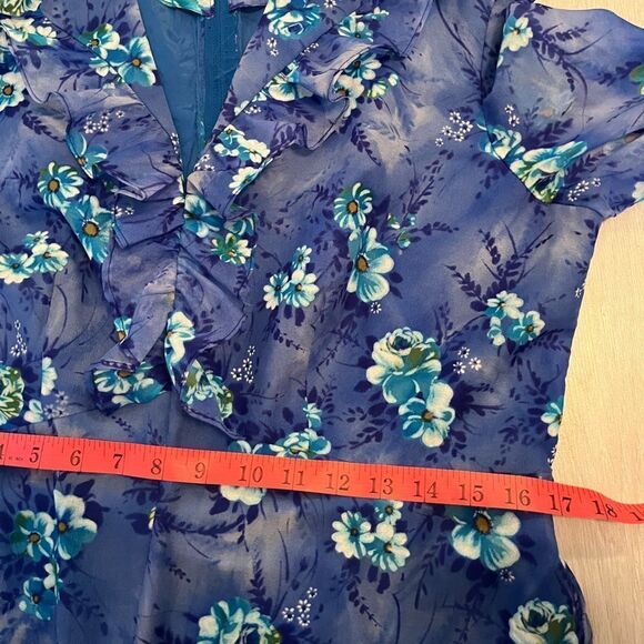 Vintage 60s Missy Matron Spi Bor maxi floral blue bell dress - Picture 12 of 13